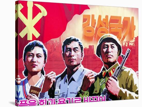 North Korea, Pyongyang, Propaganda Poster-Gavin Hellier-Stretched Canvas