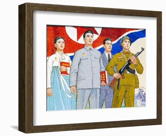 North Korea, Pyongyang, Propaganda Poster-Gavin Hellier-Framed Photographic Print