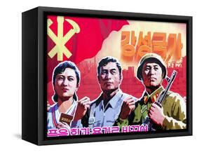 North Korea, Pyongyang, Propaganda Poster-Gavin Hellier-Framed Stretched Canvas