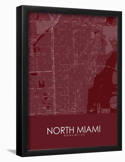 North Miami, United States of America Red Map-null-Framed Poster