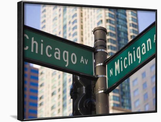 North Michigan Avenue and Chicago Avenue Signpost, the Magnificent Mile, Chicago, Illinois, USA-Amanda Hall-Framed Photographic Print