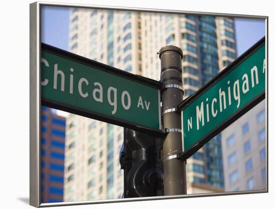 North Michigan Avenue and Chicago Avenue Signpost, the Magnificent Mile, Chicago, Illinois, USA-Amanda Hall-Framed Photographic Print