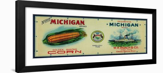 North Michigan Corn Label - Grand Rapids, MI-Lantern Press-Framed Art Print