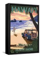 North Shore, Hawai'i - Woody on Beach-Lantern Press-Framed Stretched Canvas