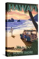 North Shore, Hawai'i - Woody on Beach-Lantern Press-Stretched Canvas