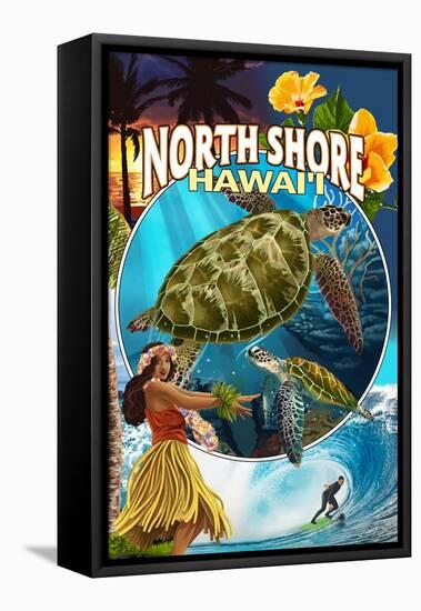 North Shore, Hawaii - Montage-Lantern Press-Framed Stretched Canvas