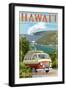 North Shore, Hawaii - Surfs Up - Camper Van - Lantern Press Artwork-Lantern Press-Framed Art Print