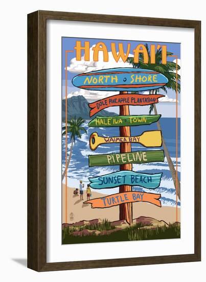 North Shore, Oahu, Hawaii - Sign Destinations-Lantern Press-Framed Art Print