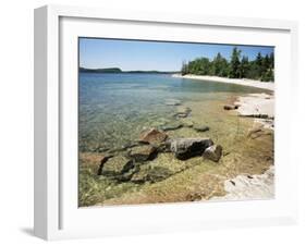 North Shore of Lake on Rocky Platform of Forested Laurentian Shield, Lake Superior, Canada-Tony Waltham-Framed Photographic Print