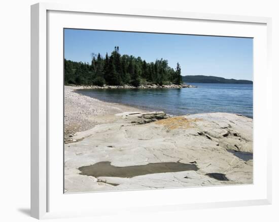 North Shore of Lake on Rocky Platform of Forested Laurentian Shield, Lake Superior, Canada-Tony Waltham-Framed Photographic Print