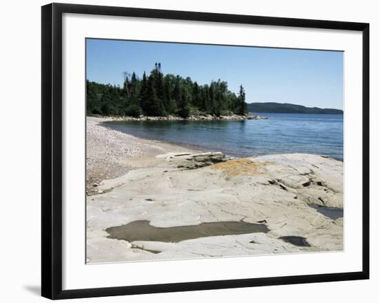 North Shore of Lake on Rocky Platform of Forested Laurentian Shield, Lake Superior, Canada-Tony Waltham-Framed Photographic Print