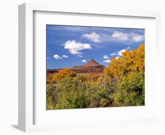 North Six Shooter Peak Framed With Yellow Fall Cottonwoods, Utah, USA-Bernard Friel-Framed Photographic Print