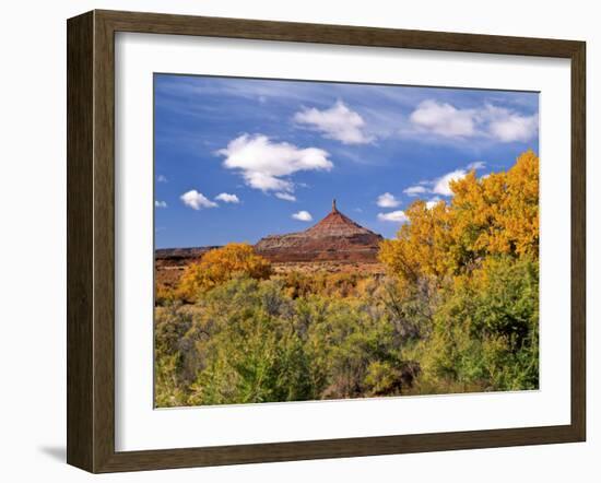 North Six Shooter Peak Framed With Yellow Fall Cottonwoods, Utah, USA-Bernard Friel-Framed Photographic Print