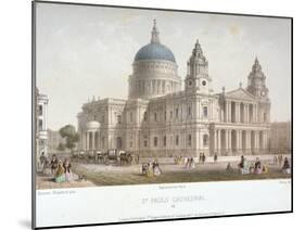 North-West View of St Paul's Cathedral with Figures Walking in Front, City of London, 1854-Christopher Wren-Mounted Giclee Print