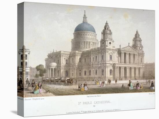 North-West View of St Paul's Cathedral with Figures Walking in Front, City of London, 1854-Christopher Wren-Stretched Canvas