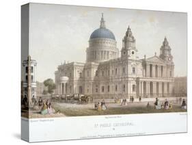 North-West View of St Paul's Cathedral with Figures Walking in Front, City of London, 1854-Christopher Wren-Stretched Canvas