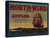 North Wind Apple Crate Label - Yakima, WA-Lantern Press-Stretched Canvas