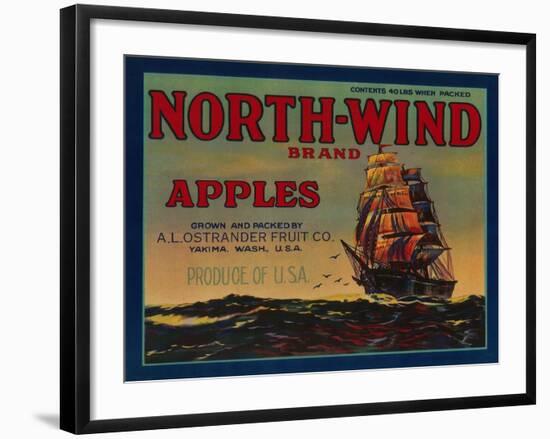 North Wind Apple Crate Label - Yakima, WA-Lantern Press-Framed Art Print