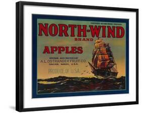 North Wind Apple Crate Label - Yakima, WA-Lantern Press-Framed Art Print