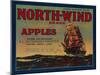 North Wind Apple Crate Label - Yakima, WA-Lantern Press-Mounted Art Print