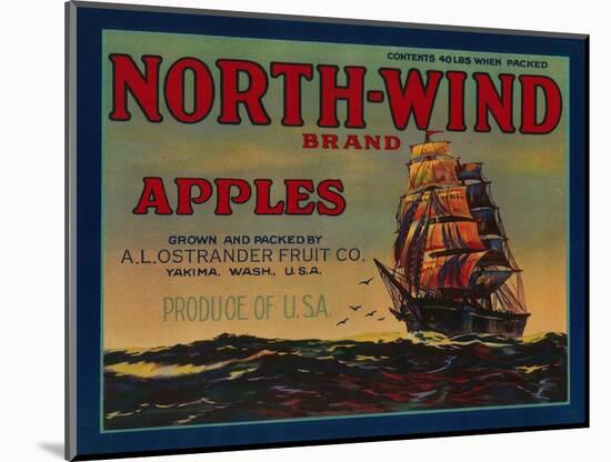 North Wind Apple Crate Label - Yakima, WA-Lantern Press-Mounted Art Print