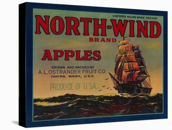 North Wind Apple Crate Label - Yakima, WA-Lantern Press-Stretched Canvas