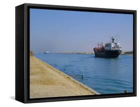 Northbound Freighter on the Suez Ship Canal, Suez, Egypt, North Africa-Anthony Waltham-Framed Stretched Canvas