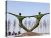 Northeast China, Harbin City, Modern Art Sculpture Statue of People Holding Hands in Heart Shape-Christian Kober-Stretched Canvas