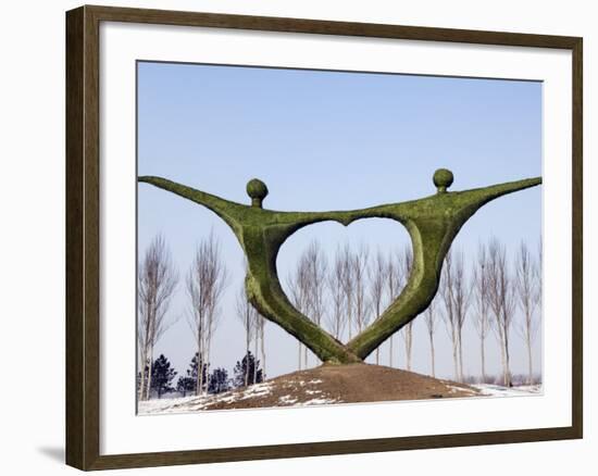 Northeast China, Harbin City, Modern Art Sculpture Statue of People Holding Hands in Heart Shape-Christian Kober-Framed Photographic Print