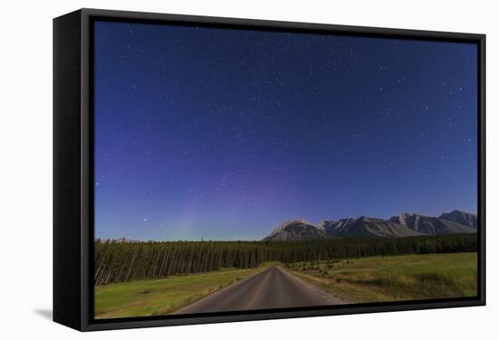 Northern Autumn Constellations Rising over a Road in Banff National Park, Canada-null-Framed Stretched Canvas