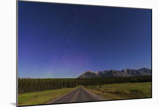 Northern Autumn Constellations Rising over a Road in Banff National Park, Canada-null-Mounted Photographic Print