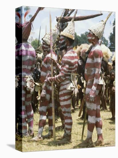 Northern Highlands Tribesmen with Striped Body Decoration, Goroka, Papua New Guinea-Ian Griffiths-Stretched Canvas