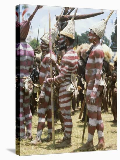 Northern Highlands Tribesmen with Striped Body Decoration, Goroka, Papua New Guinea-Ian Griffiths-Stretched Canvas