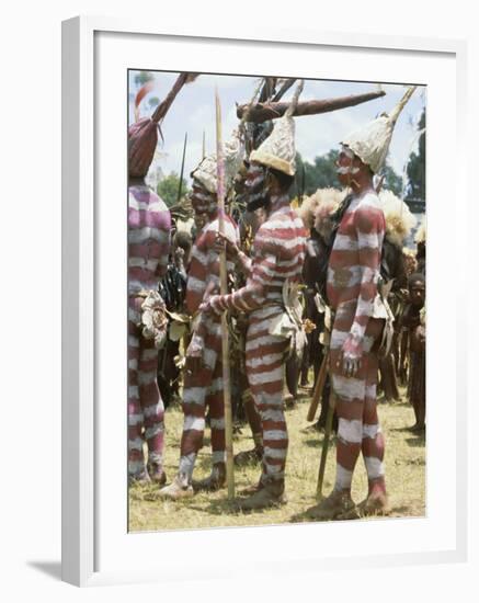 Northern Highlands Tribesmen with Striped Body Decoration, Goroka, Papua New Guinea-Ian Griffiths-Framed Photographic Print