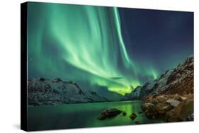 Northern Lights above Waters Edge-Jamen Percy-Stretched Canvas