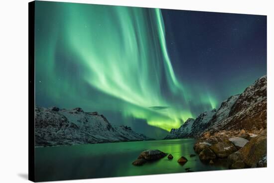 Northern Lights above Waters Edge-Jamen Percy-Stretched Canvas