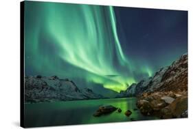 Northern Lights above Waters Edge-Jamen Percy-Stretched Canvas