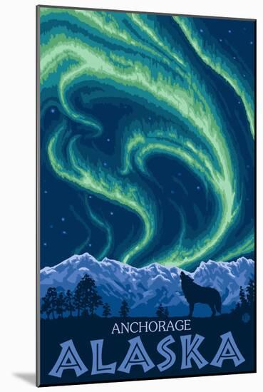 Northern Lights, Anchorage, Alaska-Lantern Press-Mounted Art Print