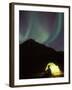 Northern Lights and Camper Outside Tent, Brooks Range, Arctic National Wildlife Refuge, Alaska, USA-Steve Kazlowski-Framed Premium Photographic Print