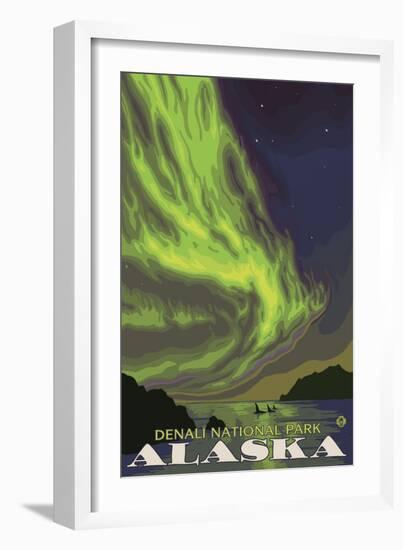 Northern Lights and Orcas, Denali National Park, Alaska-Lantern Press-Framed Art Print