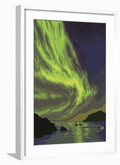 Northern Lights and Orcas-Lantern Press-Framed Art Print