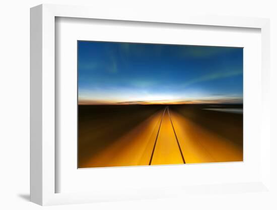 Northern Lights and Railroad, Churchill, Manitoba, Canada-null-Framed Photographic Print