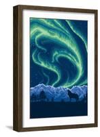 Northern Lights and Wolf-Lantern Press-Framed Art Print