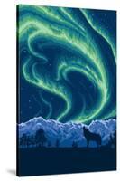 Northern Lights and Wolf-Lantern Press-Stretched Canvas