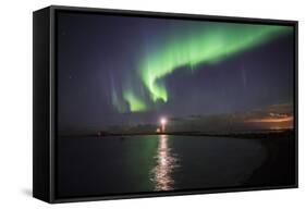 Northern Lights (Aurora Borealis) at Grotta Island Lighthouse, Polar Regions-Matthew Williams-Ellis-Framed Stretched Canvas