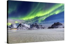 Northern Lights (Aurora Borealis) Illuminate the Sky and the Snowy Peaks-Roberto Moiola-Stretched Canvas