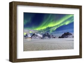 Northern Lights (Aurora Borealis) Illuminate the Sky and the Snowy Peaks-Roberto Moiola-Framed Photographic Print