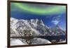 Northern Lights (Aurora Borealis) Illuminate the Snowy Peaks and the Blue Sky During a Starry Night-Roberto Moiola-Framed Photographic Print