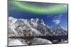 Northern Lights (Aurora Borealis) Illuminate the Snowy Peaks and the Blue Sky During a Starry Night-Roberto Moiola-Mounted Photographic Print