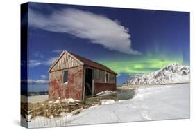 Northern Lights (Aurora Borealis) over an Abandoned Log Cabin Surrounded by Snow and Ice-Roberto Moiola-Stretched Canvas